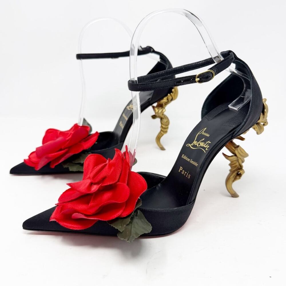 Christian Louboutin Bellarose Silk Rose Sculpted Heel Pumps Womens Size EU 37.5